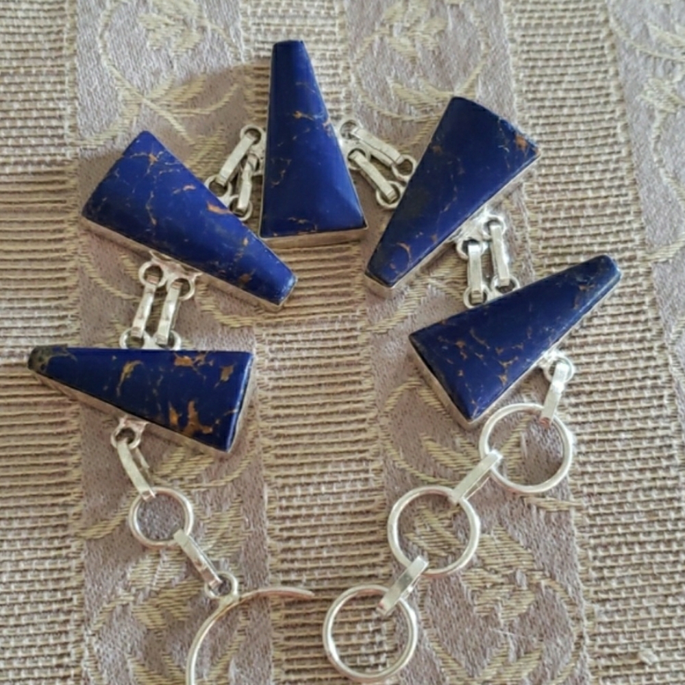Bracelet, lapis lazuli gemstone, 925 silver, hand